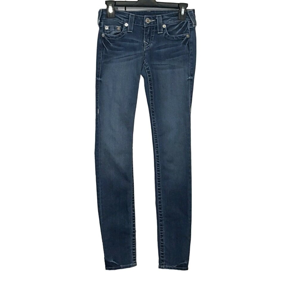 True Religion Women’s Size 24 Skinny Stretch Jeans Leggings  Low Rise Blue 26/32